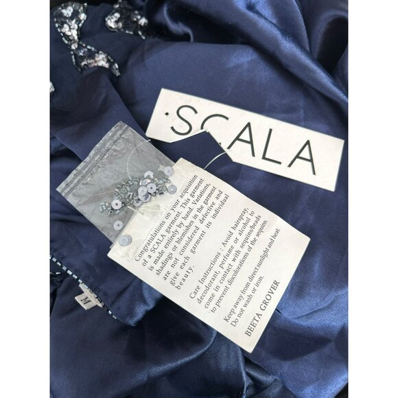 Scala Navy Silver Sequin Beaded Full Length Special Occasion Dress Sz M Prom NWT - Picture 12 of 12